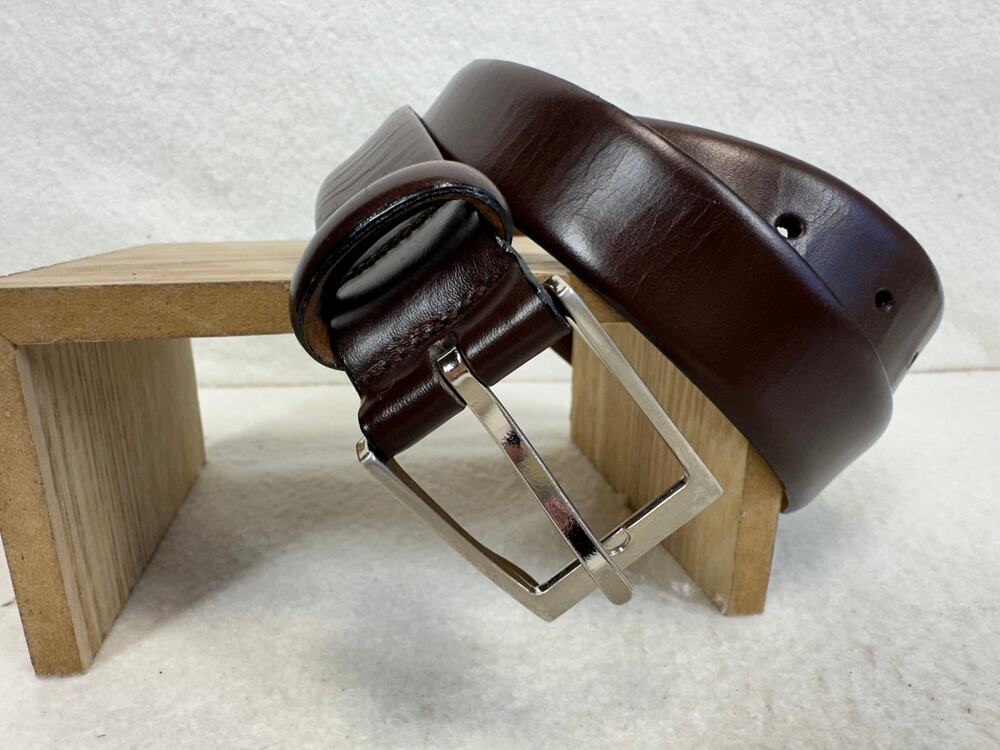 Men's Wearhouse Full Grain Italian Brown Leather Belt Silver Buckle